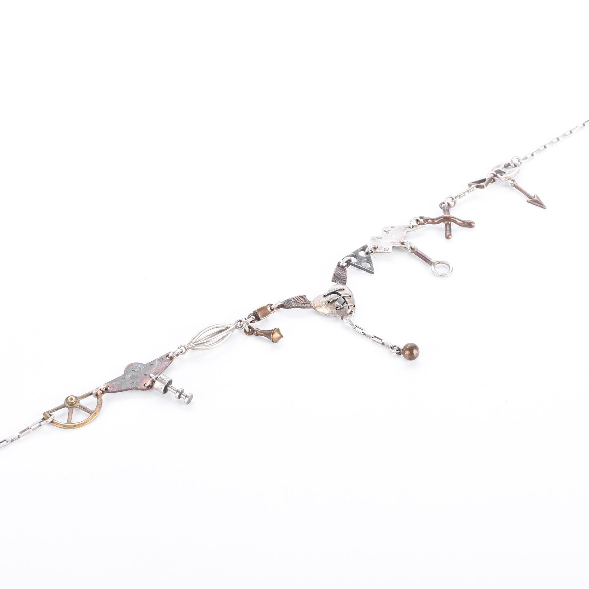 Sterling Silver & Bronze Thomas Mann Techno-Romantic Stitched Heart Collage Necklace