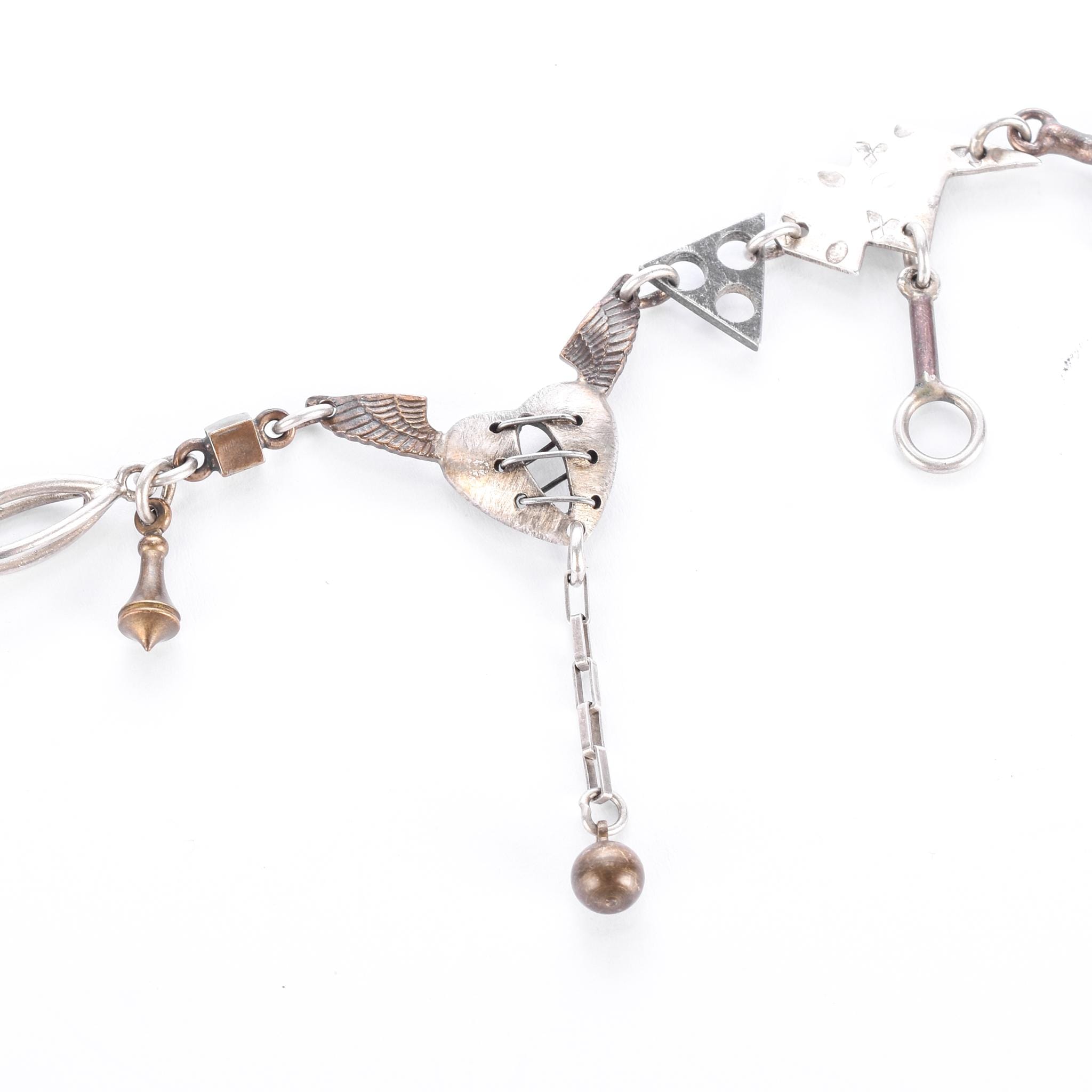 Sterling Silver & Bronze Thomas Mann Techno-Romantic Stitched Heart Collage Necklace