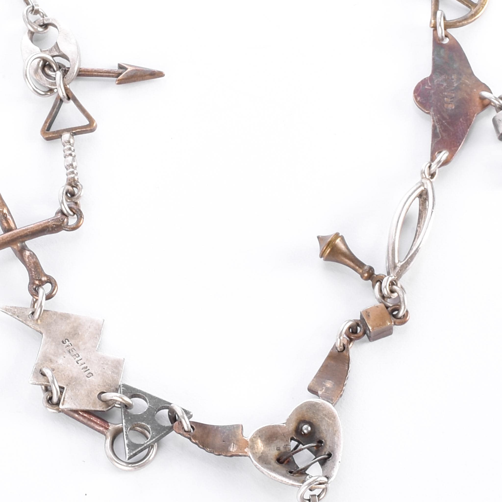 Sterling Silver & Bronze Thomas Mann Techno-Romantic Stitched Heart Collage Necklace