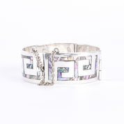 Sterling Silver Mexican Modernist Abalone Inlay Bracelet