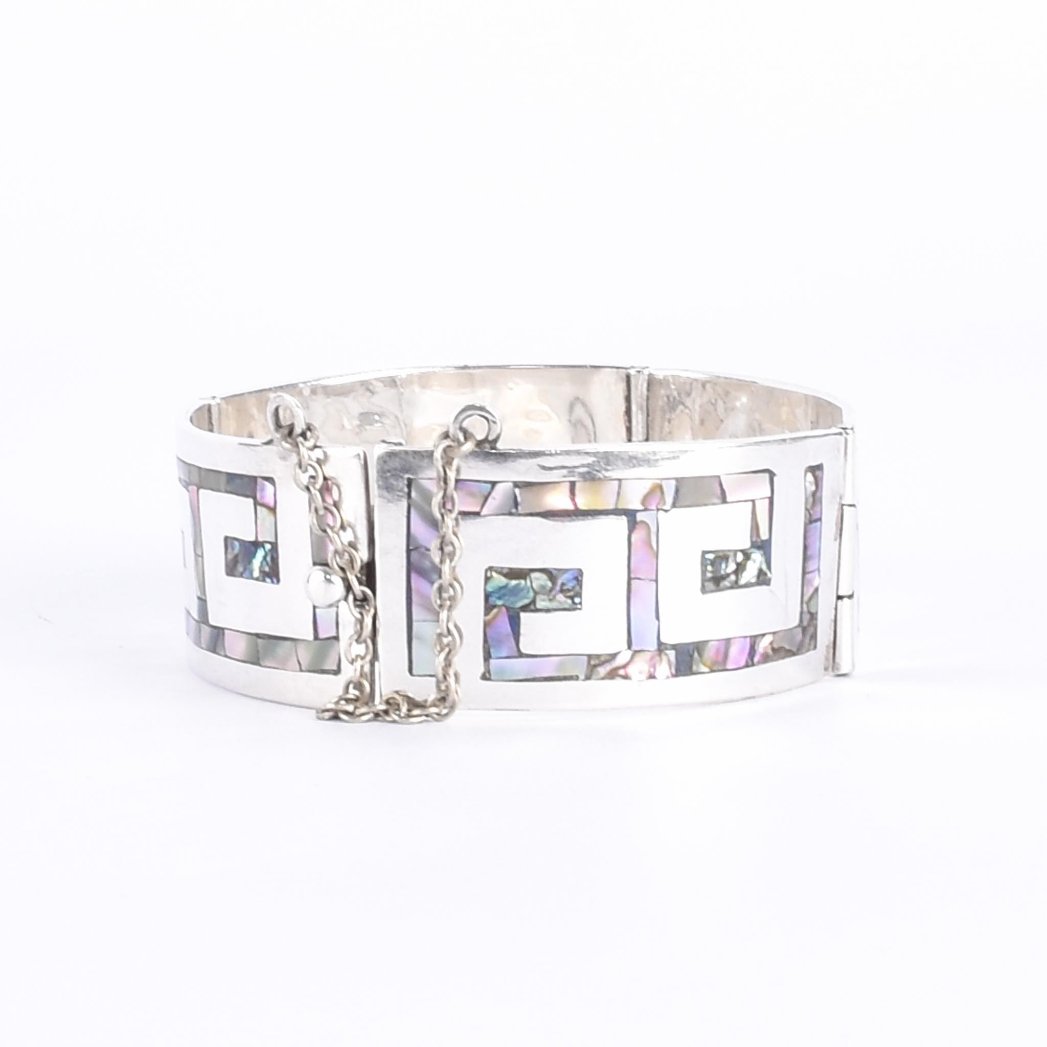 Sterling Silver Mexican Modernist Abalone Inlay Bracelet