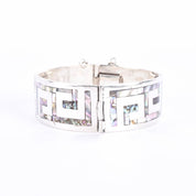 Sterling Silver Mexican Modernist Abalone Inlay Bracelet