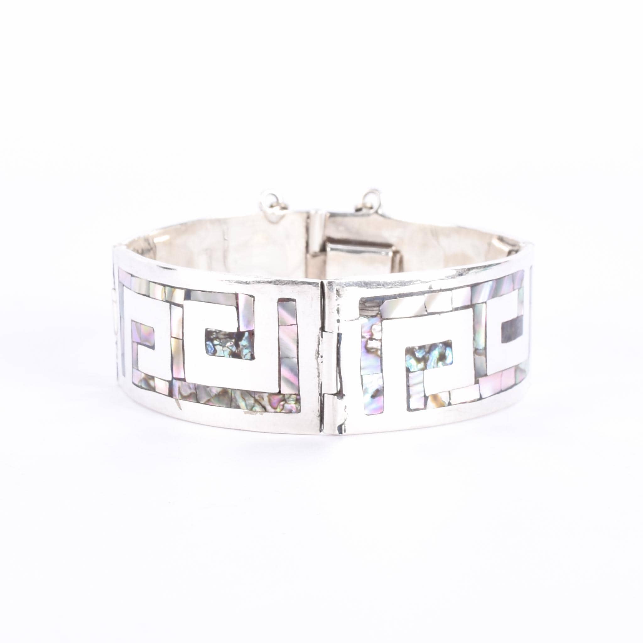 Sterling Silver Mexican Modernist Abalone Inlay Bracelet