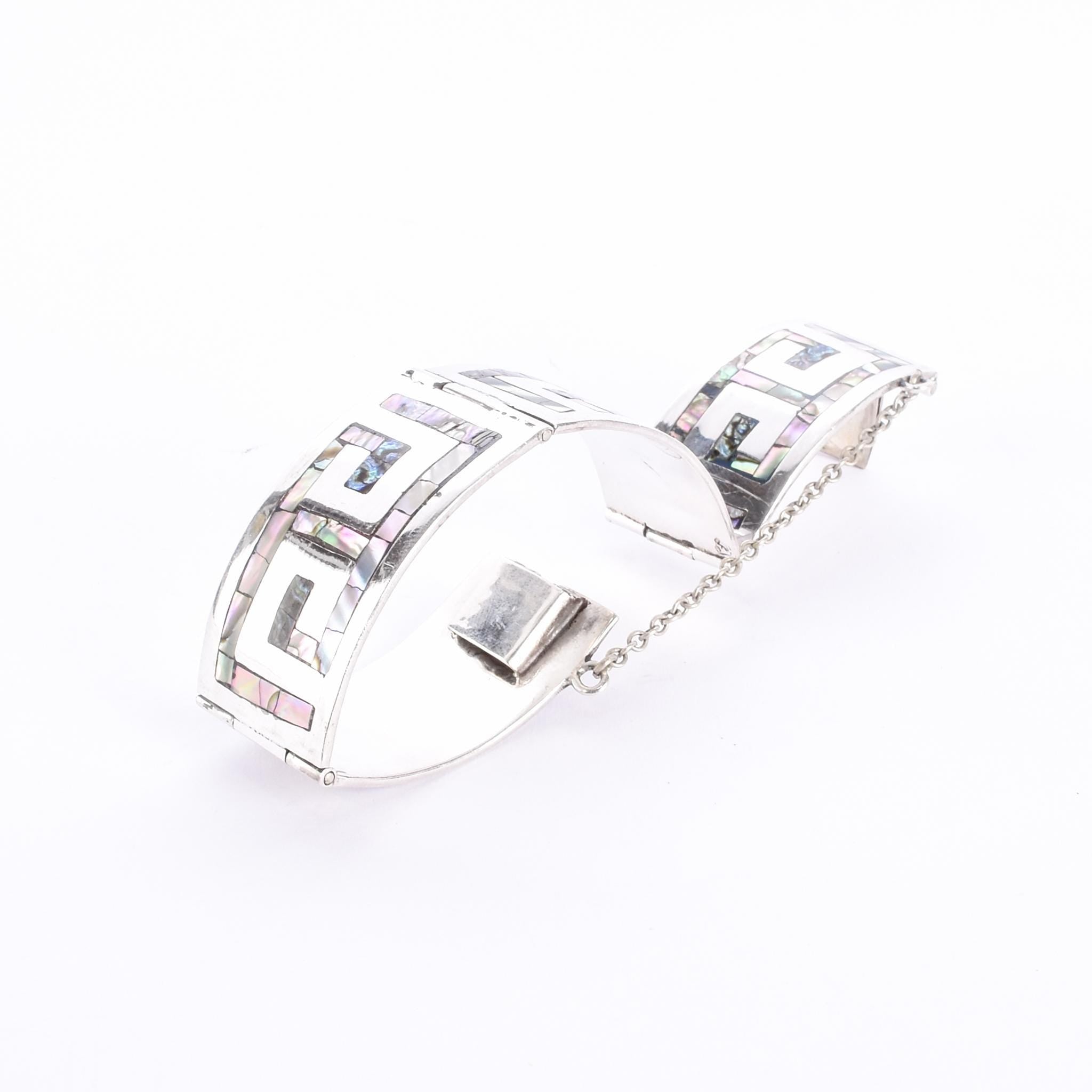 Sterling Silver Mexican Modernist Abalone Inlay Bracelet