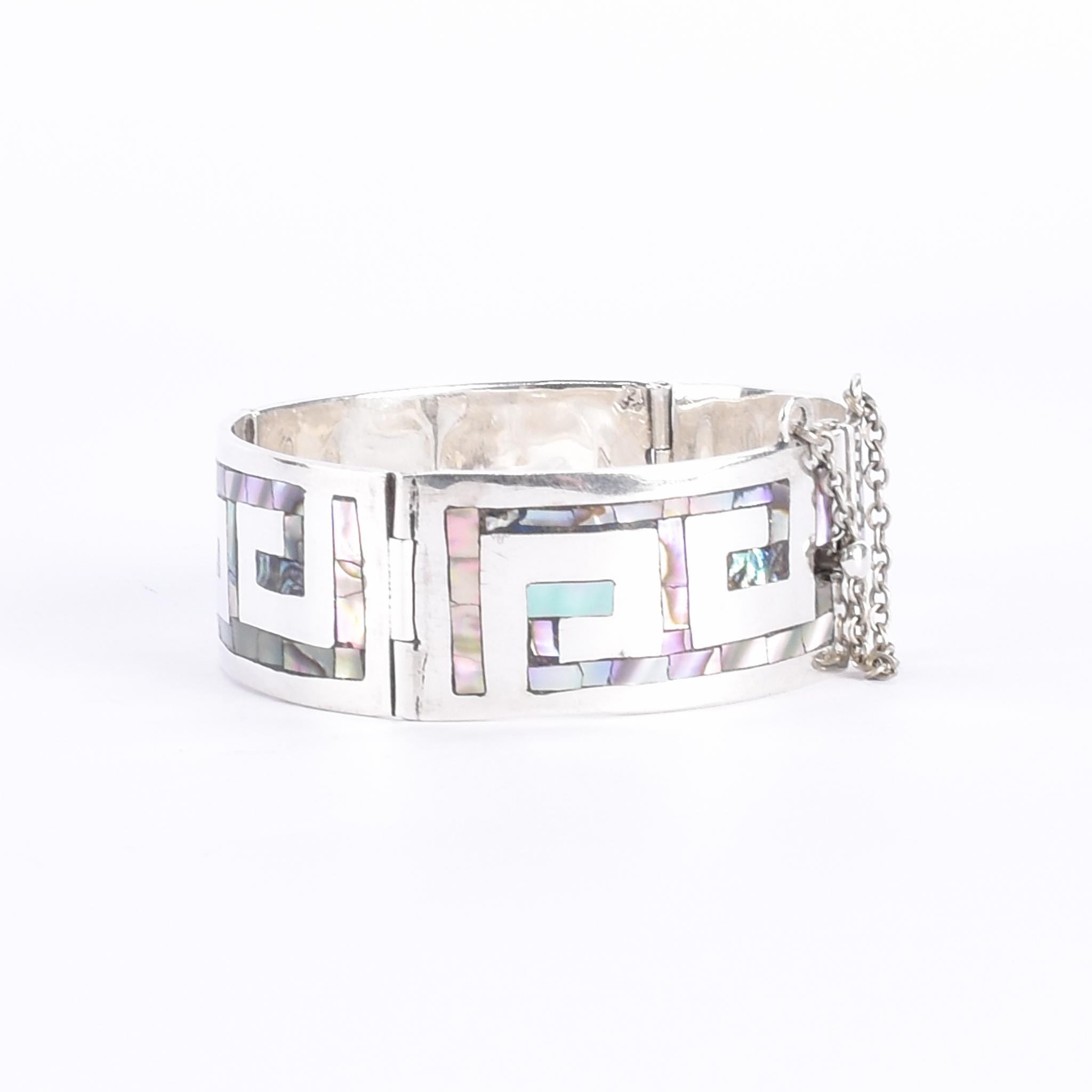 Sterling Silver Mexican Modernist Abalone Inlay Bracelet
