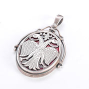 Sterling Silver & Red Enamel Two-Headed Swan Pendant