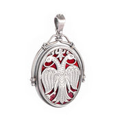 Sterling Silver & Red Enamel Two-Headed Swan Pendant