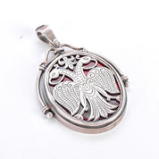 Sterling Silver & Red Enamel Two-Headed Swan Pendant
