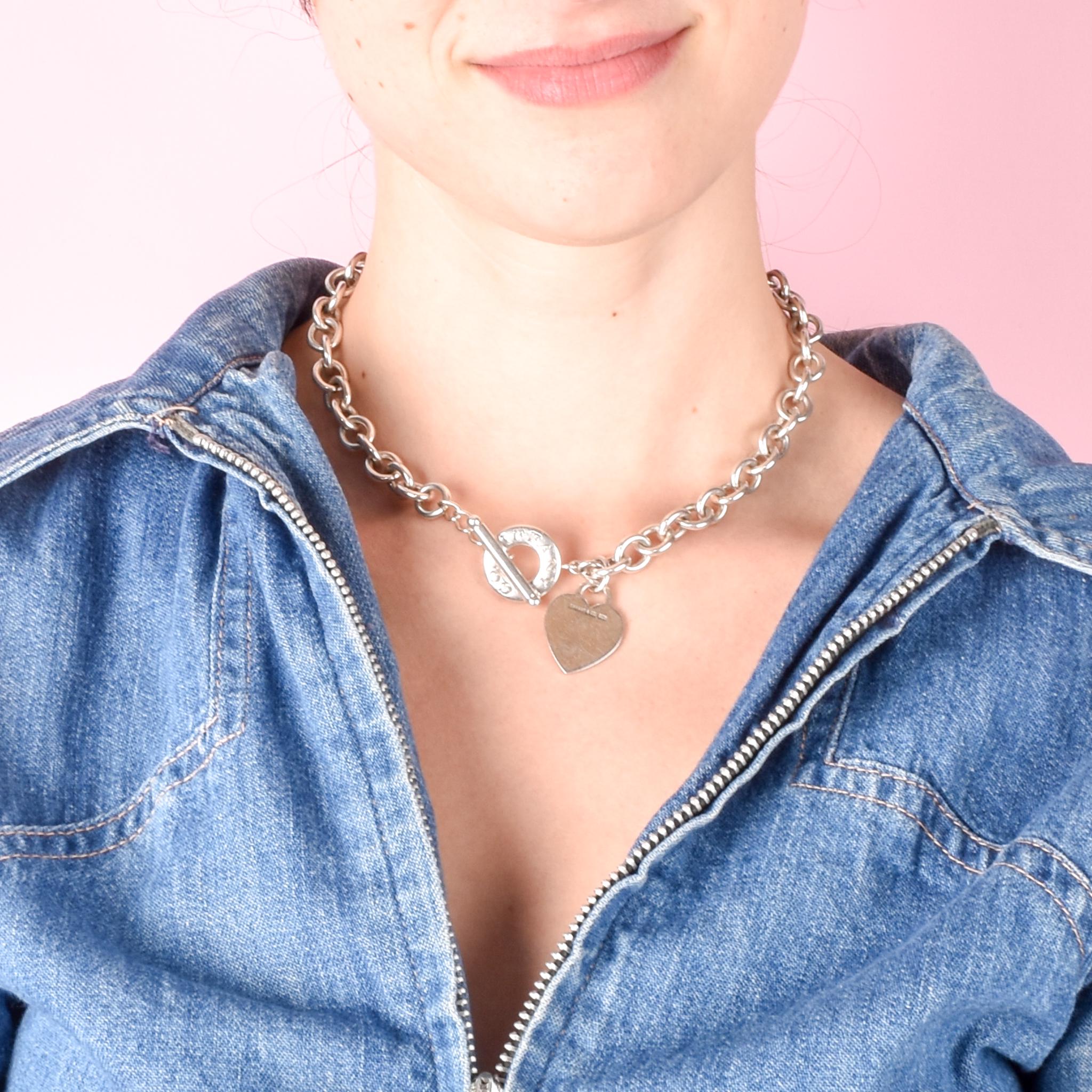 Tiffany & Co. Sterling Silver Heart Tag Toggle Clasp Necklace