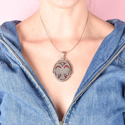 Sterling Silver & Red Enamel Two-Headed Swan Pendant