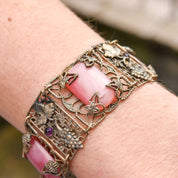 Art Nouveau Czech Pink Peking Glass Grape Motif Bracelet