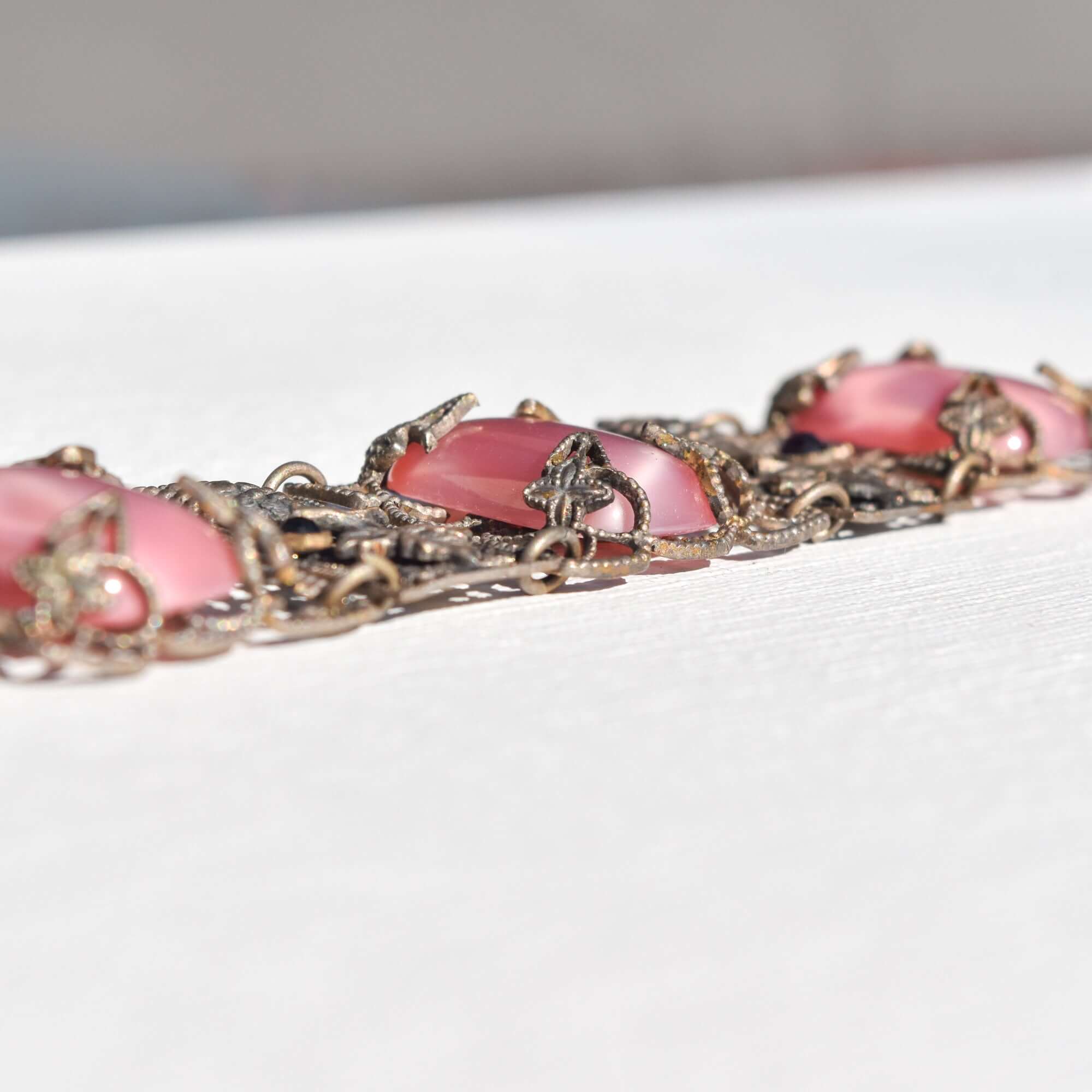 Art Nouveau Czech Pink Peking Glass Grape Motif Bracelet