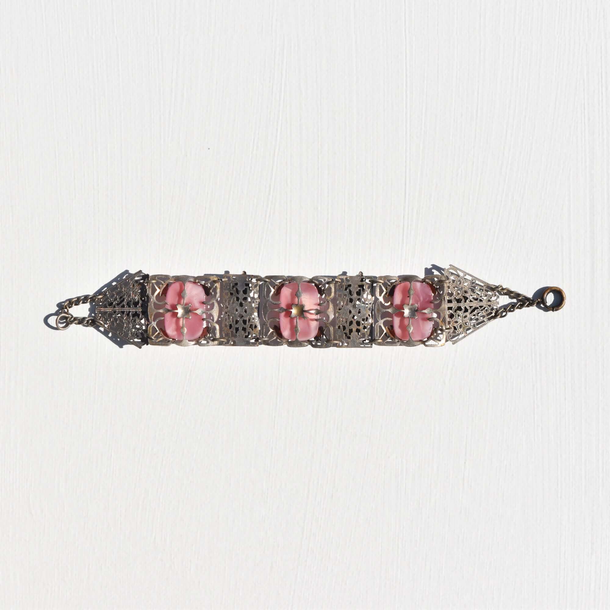 Art Nouveau Czech Pink Peking Glass Grape Motif Bracelet