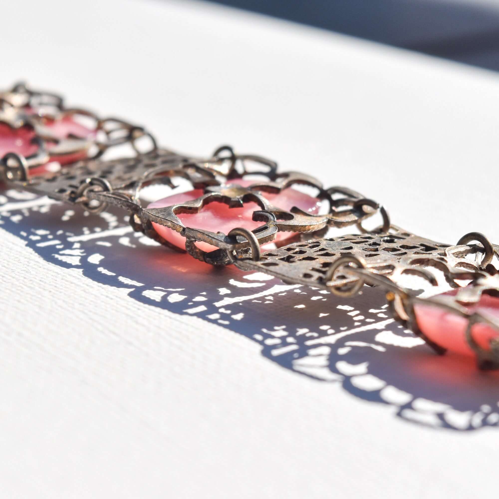 Art Nouveau Czech Pink Peking Glass Grape Motif Bracelet