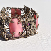 Art Nouveau Czech Pink Peking Glass Grape Motif Bracelet