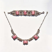 Art Nouveau Czech Pink Peking Glass Grape Motif Bracelet