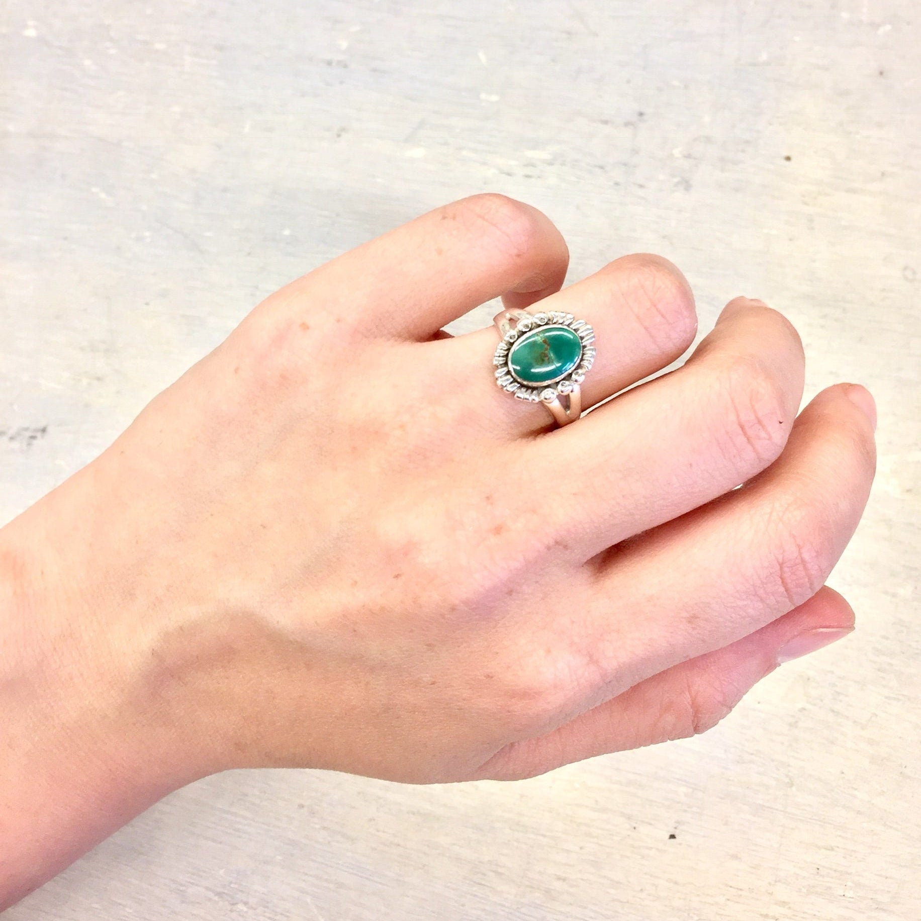 Vintage Ring | Sterling Silver | Vintage Silver Ring | Sterling Jewelry | Engagement Ring | Jewelry | Green Stone | Size 7