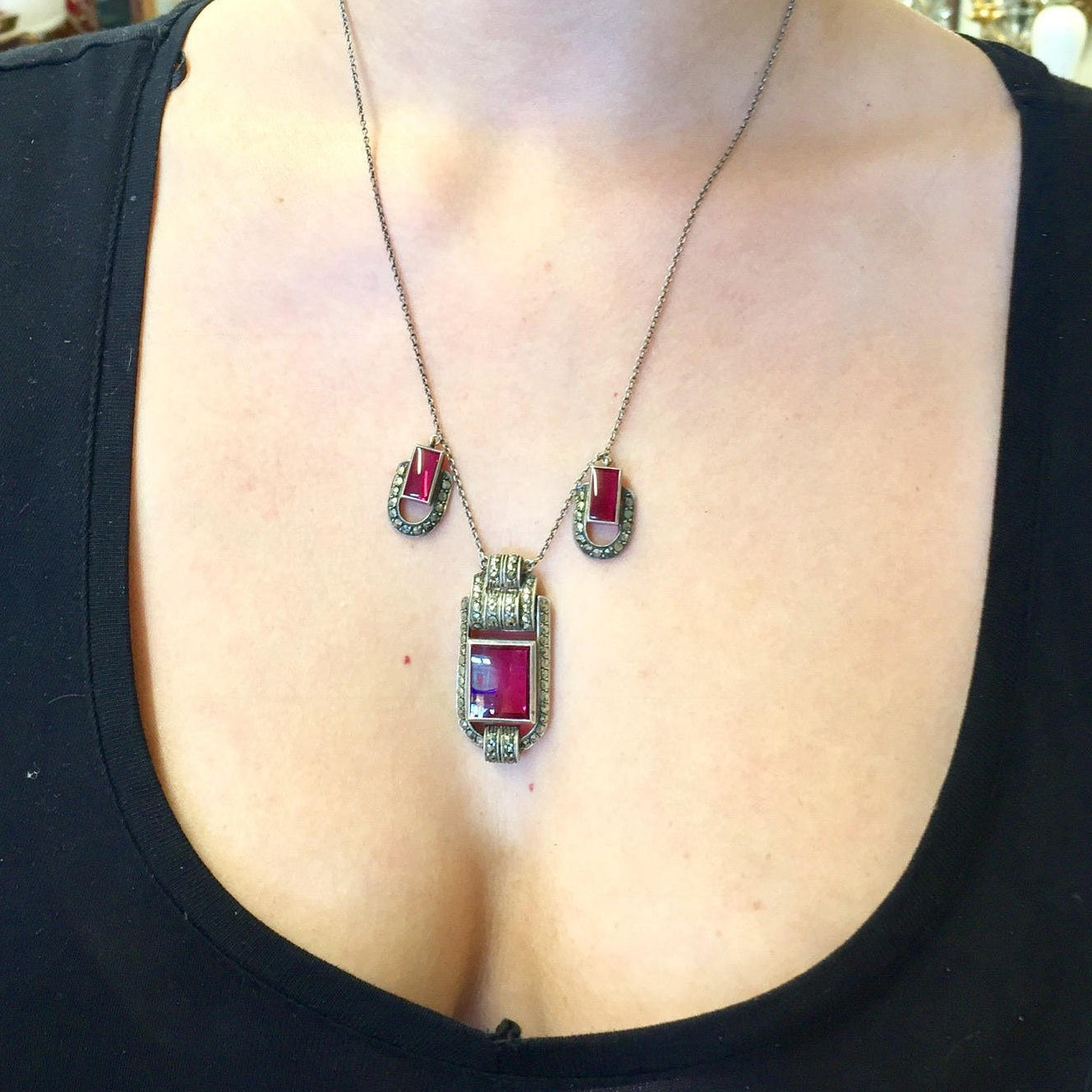 Sterling Silver Jewelry | Vintage Jewelry | Marcasite Jewelry | Antique Jewelry | Vintage Necklace | Marcasite Necklace | Ruby Necklace