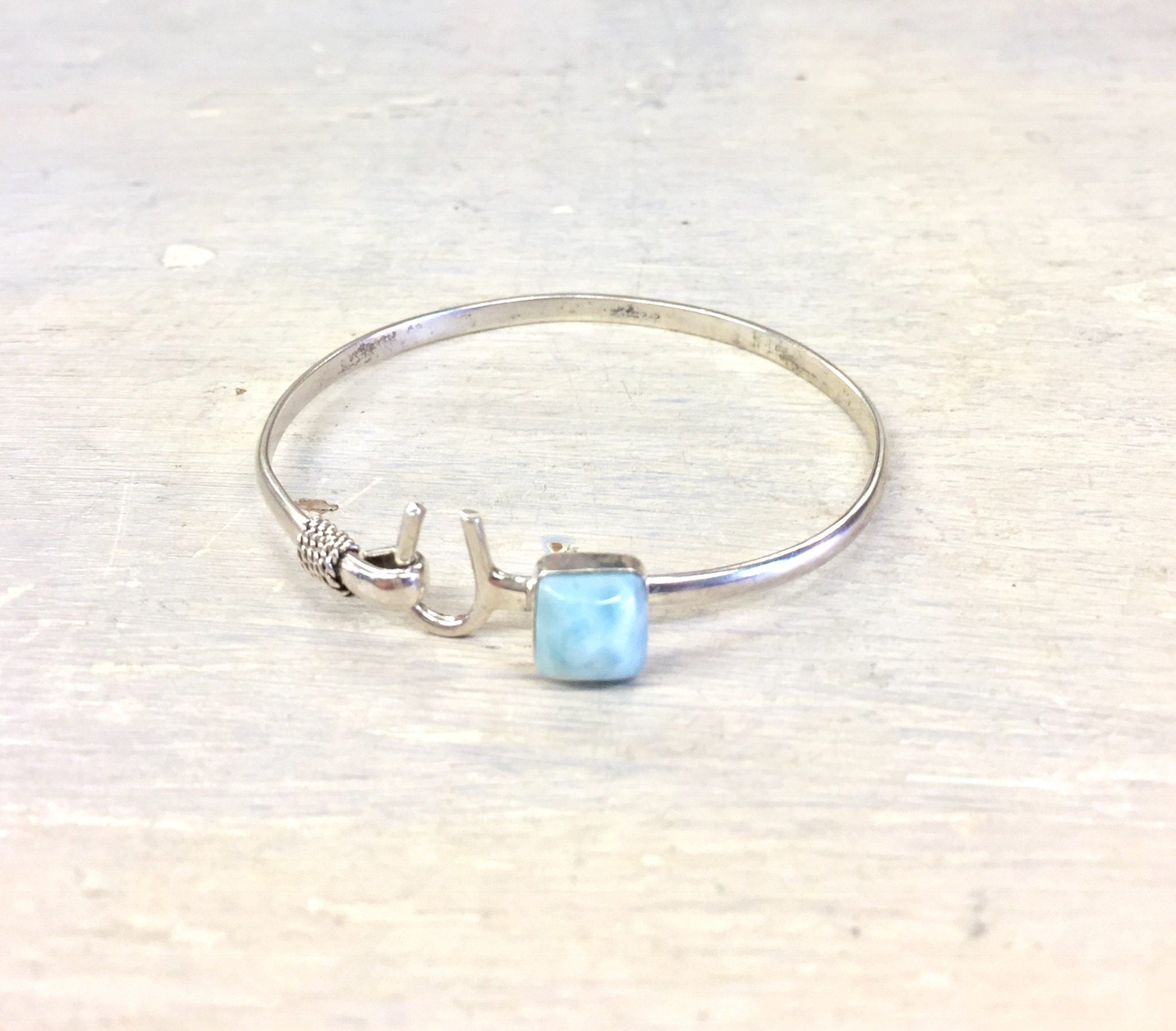 Silver Jewelry | Silver Bracelet | Blue Agate| Light Blue Stone | Natural Stone | Vintage Jewelry | Vintage Bracelet | Sterling Silver