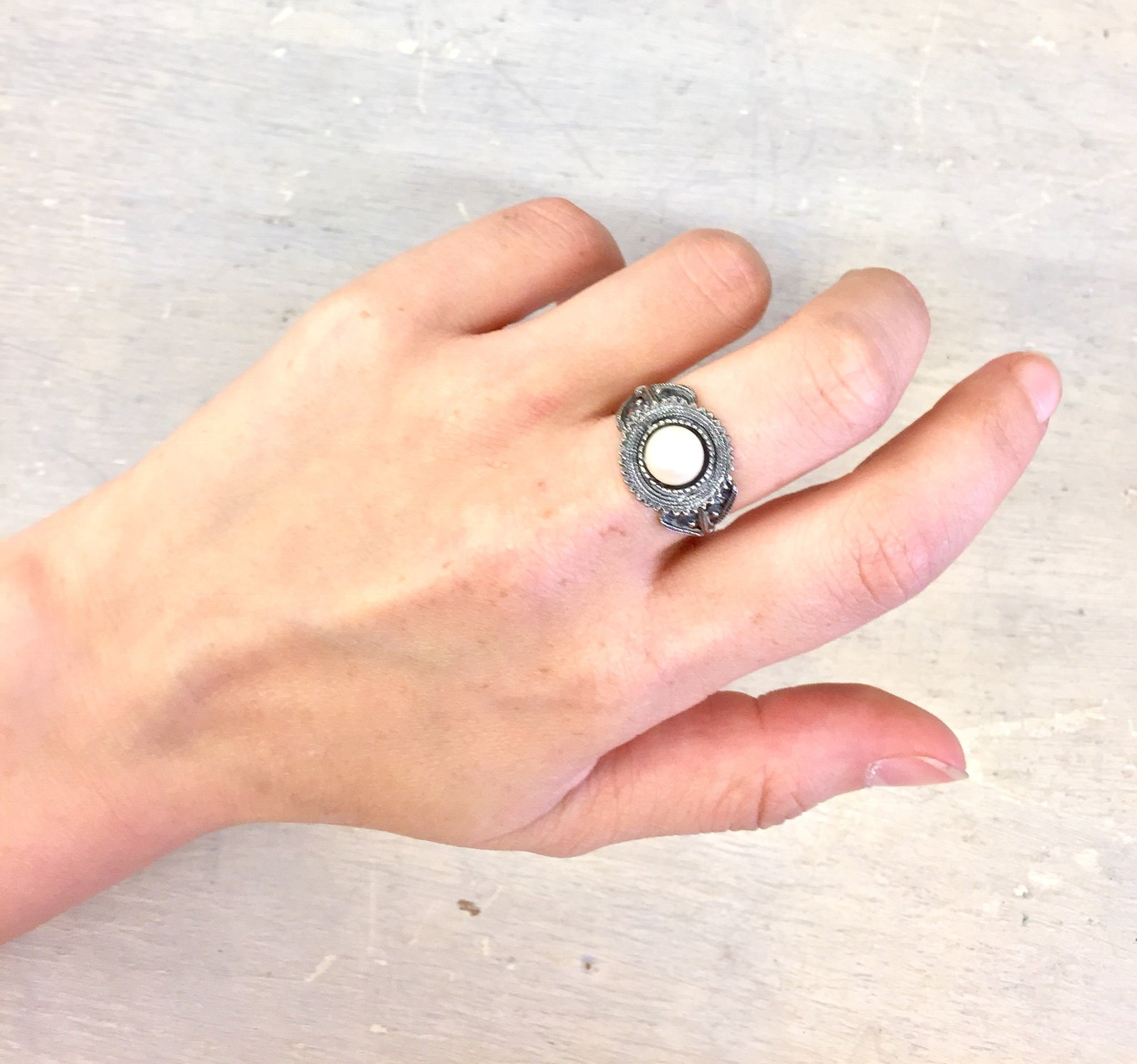 Sterling Silver Jewelry | Silver Jewelry | Silver Ring | Engagement Ring | Pearl Ring | Vintage Jewelry | Vintage Ring | Vintage Silver