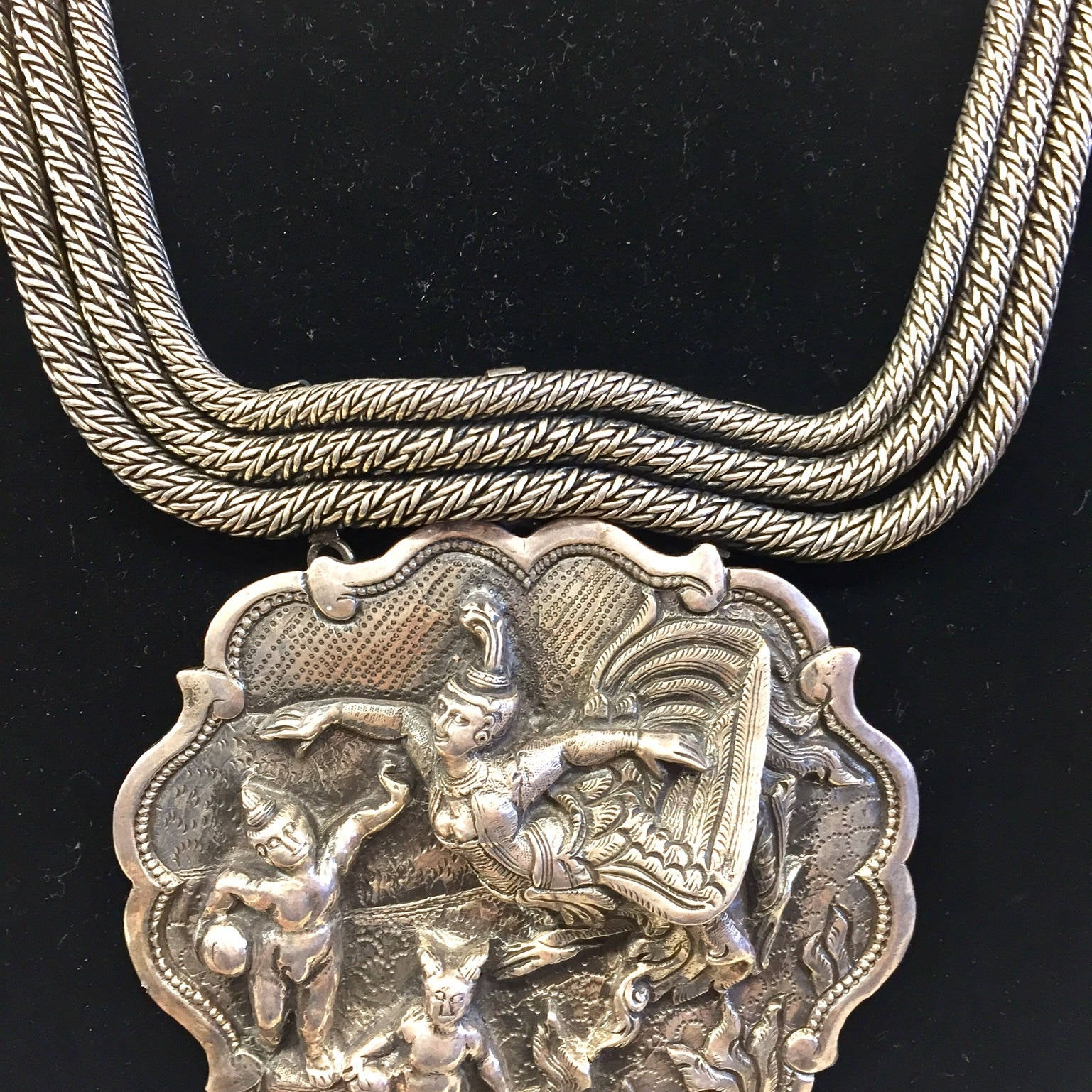 Vintage Silver Necklace, Large Necklace, Sterling Silver, Asian Jewelry, Multi Stranded Necklace, Statement Jewelry, Goddess Necklace