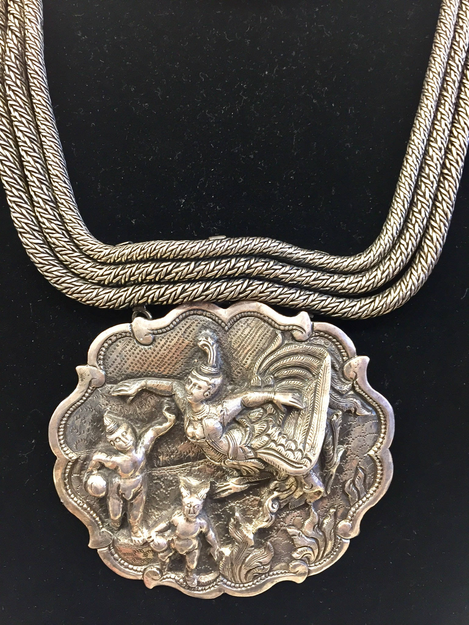 Vintage Silver Necklace, Large Necklace, Sterling Silver, Asian Jewelry, Multi Stranded Necklace, Statement Jewelry, Goddess Necklace
