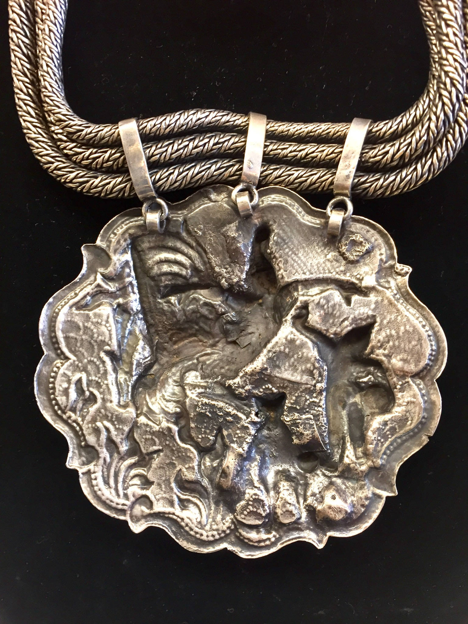 Vintage Silver Necklace, Large Necklace, Sterling Silver, Asian Jewelry, Multi Stranded Necklace, Statement Jewelry, Goddess Necklace