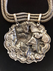 Vintage Silver Necklace, Large Necklace, Sterling Silver, Asian Jewelry, Multi Stranded Necklace, Statement Jewelry, Goddess Necklace