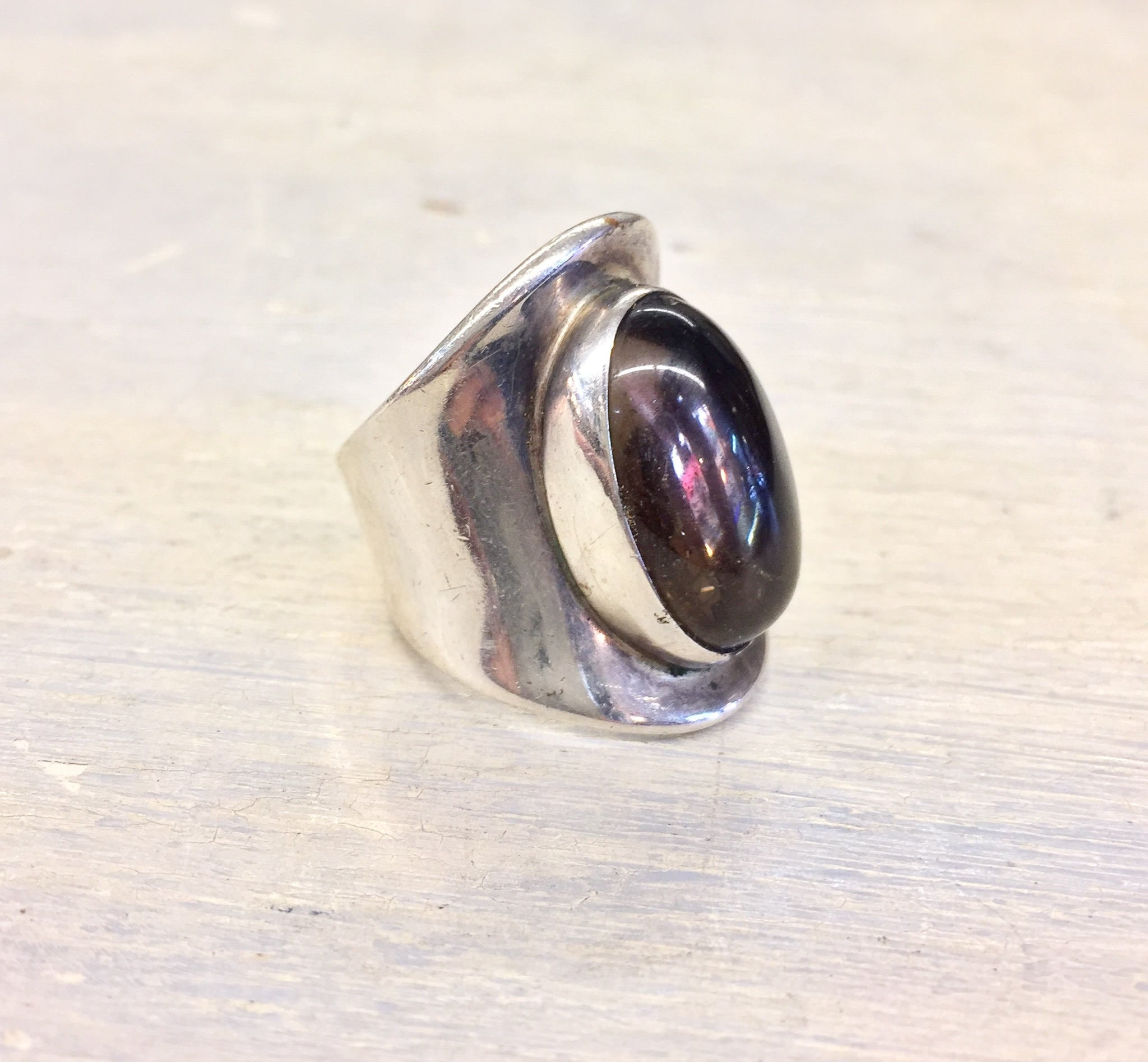 Vintage Silver Ring, Sterling Silver, Smokey Quartz, Cabochon Stone, Brown Stone, Vintage Jewelry, Quartz Jewelry, Brown Jewelry, Statement