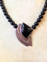 Art Deco Necklace, Beaded Necklace, Sterling Silver, Vintage Necklace, Black Onyx Beads, Art Deco Jewelry, Statement Necklace, Black Jewelry