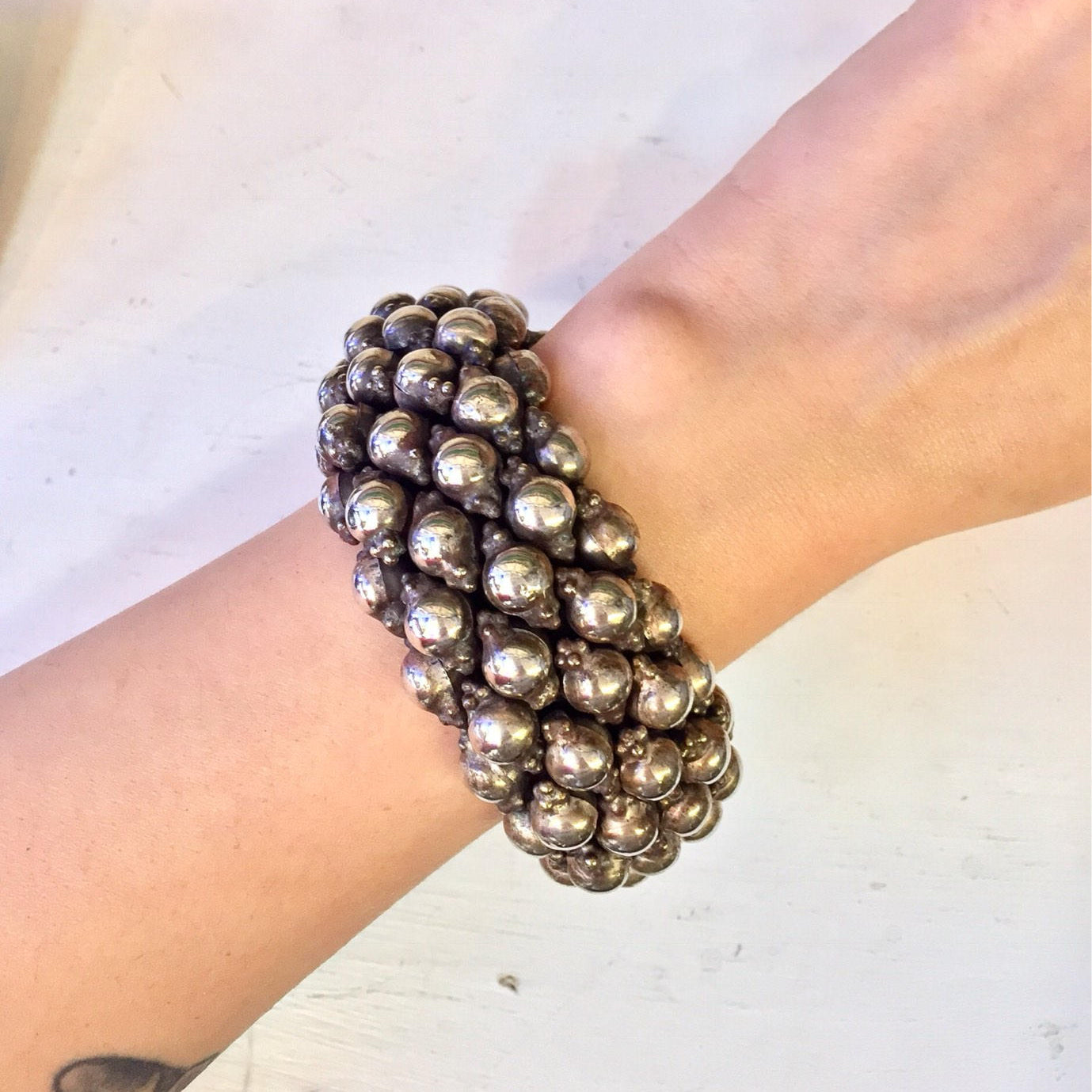 Vintage Bracelet, Sterling Silver, Beaded Bracelet, Silver Beads, Threaded Bracelet, Large Bracelet, Vintage Jewelry, Asian Jewelry, Chunky