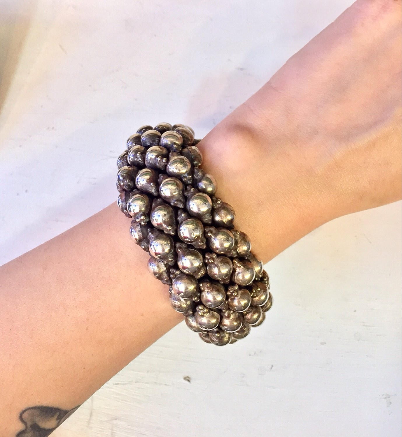 Vintage Bracelet, Sterling Silver, Beaded Bracelet, Silver Beads, Threaded Bracelet, Large Bracelet, Vintage Jewelry, Asian Jewelry, Chunky