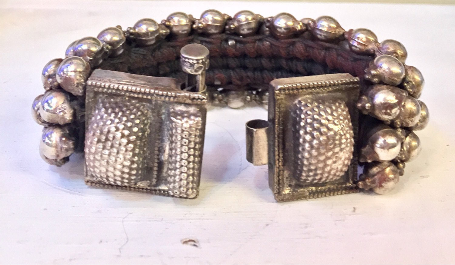 Vintage Bracelet, Sterling Silver, Beaded Bracelet, Silver Beads, Threaded Bracelet, Large Bracelet, Vintage Jewelry, Asian Jewelry, Chunky