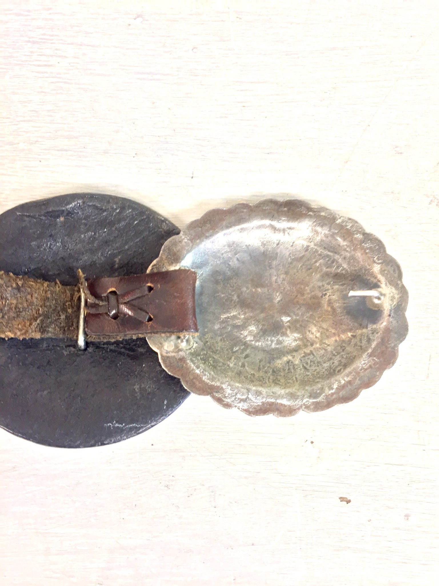 Vintage Navajo sterling silver concho belt with lapis stone accents on a leather strap, handcrafted Native American southwestern design accessory.