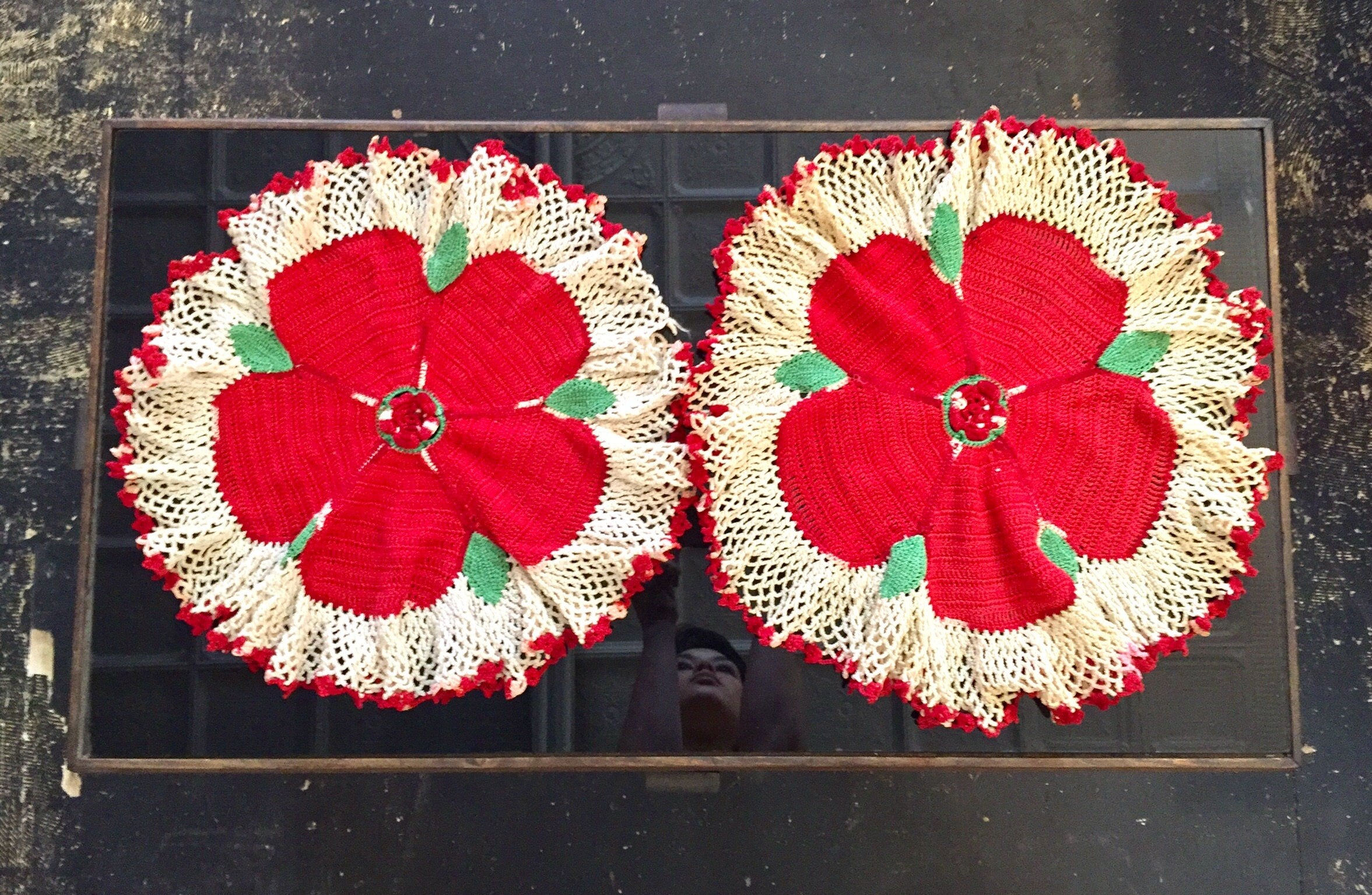 Vintage Doilies | Crocheted Doilies | Handmade Doilies | Doilies | Home Decor | Textiles | Crotchet | Vintage Textile | Red Doily | red