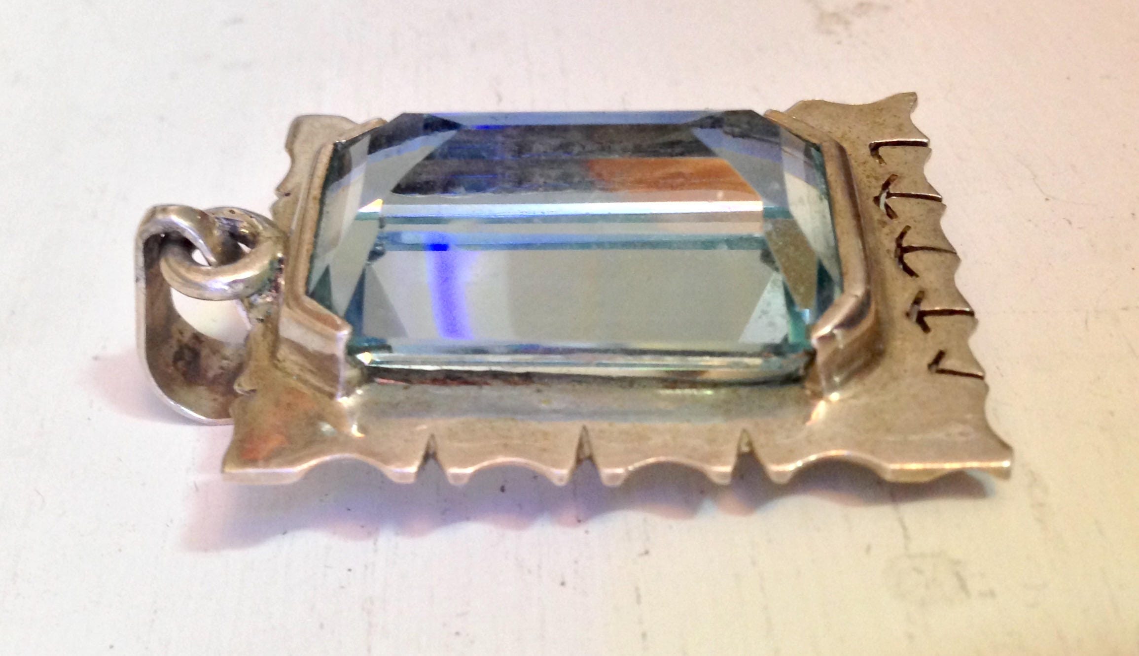 Vintage Aquamarine Pendant | Sterling Silver Pendant | Vintage Silver Stone Pendant | Vintage Necklace Pendant | Sterling Silver Pendant