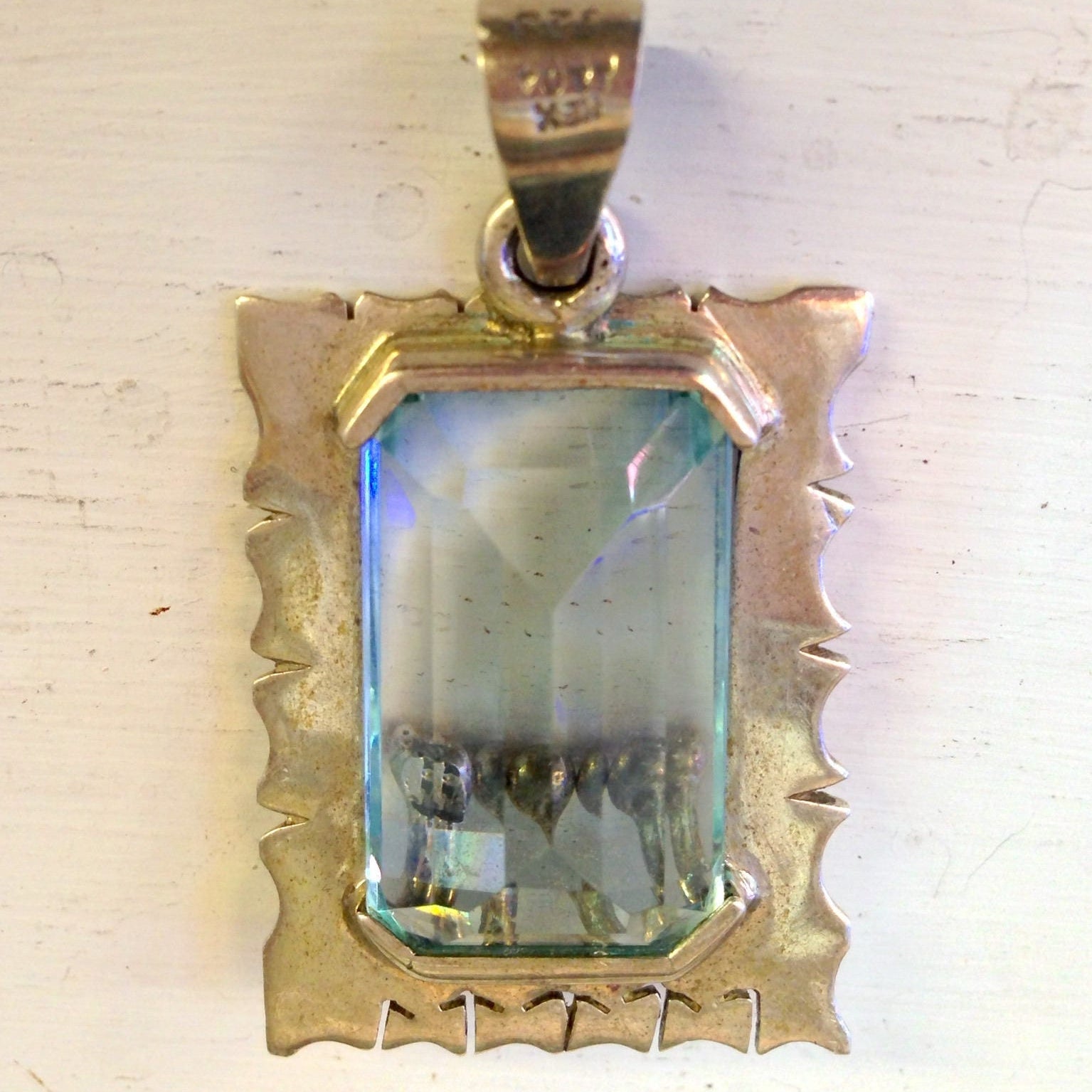 Vintage Aquamarine Pendant | Sterling Silver Pendant | Vintage Silver Stone Pendant | Vintage Necklace Pendant | Sterling Silver Pendant