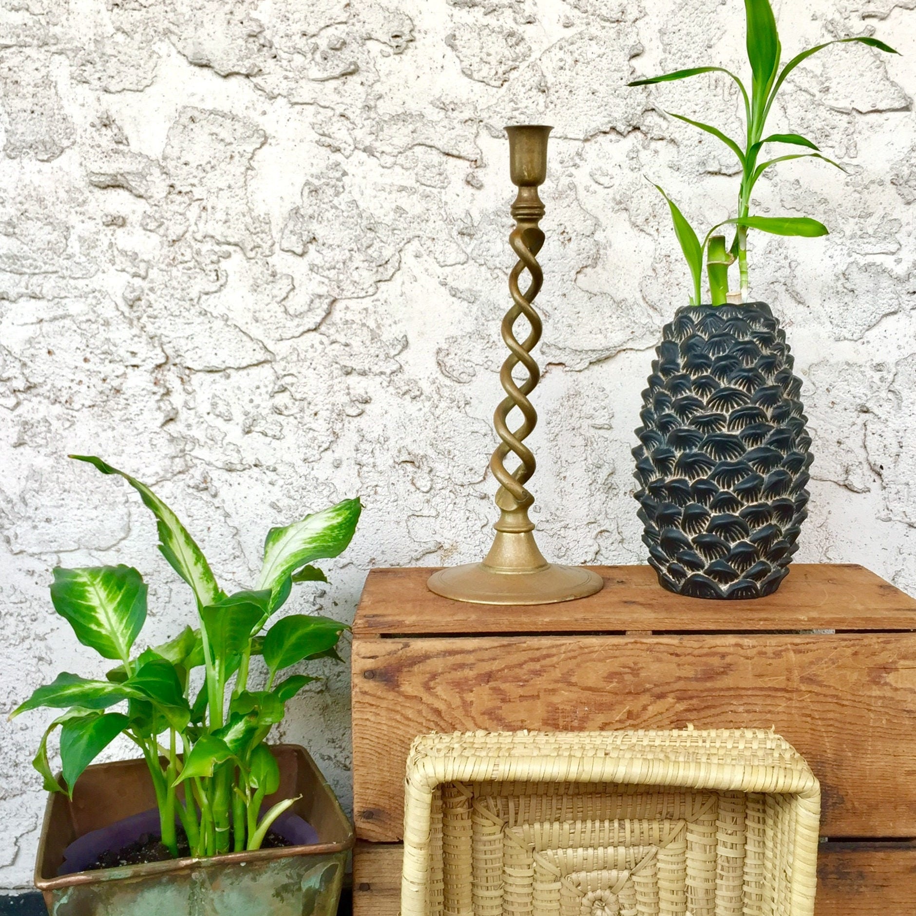 Vintage Vase | Vintage Home Decor | Black Ceramic Vase | Vase | Ceramic Vase | Ceramic | Vintage | Pineapple |