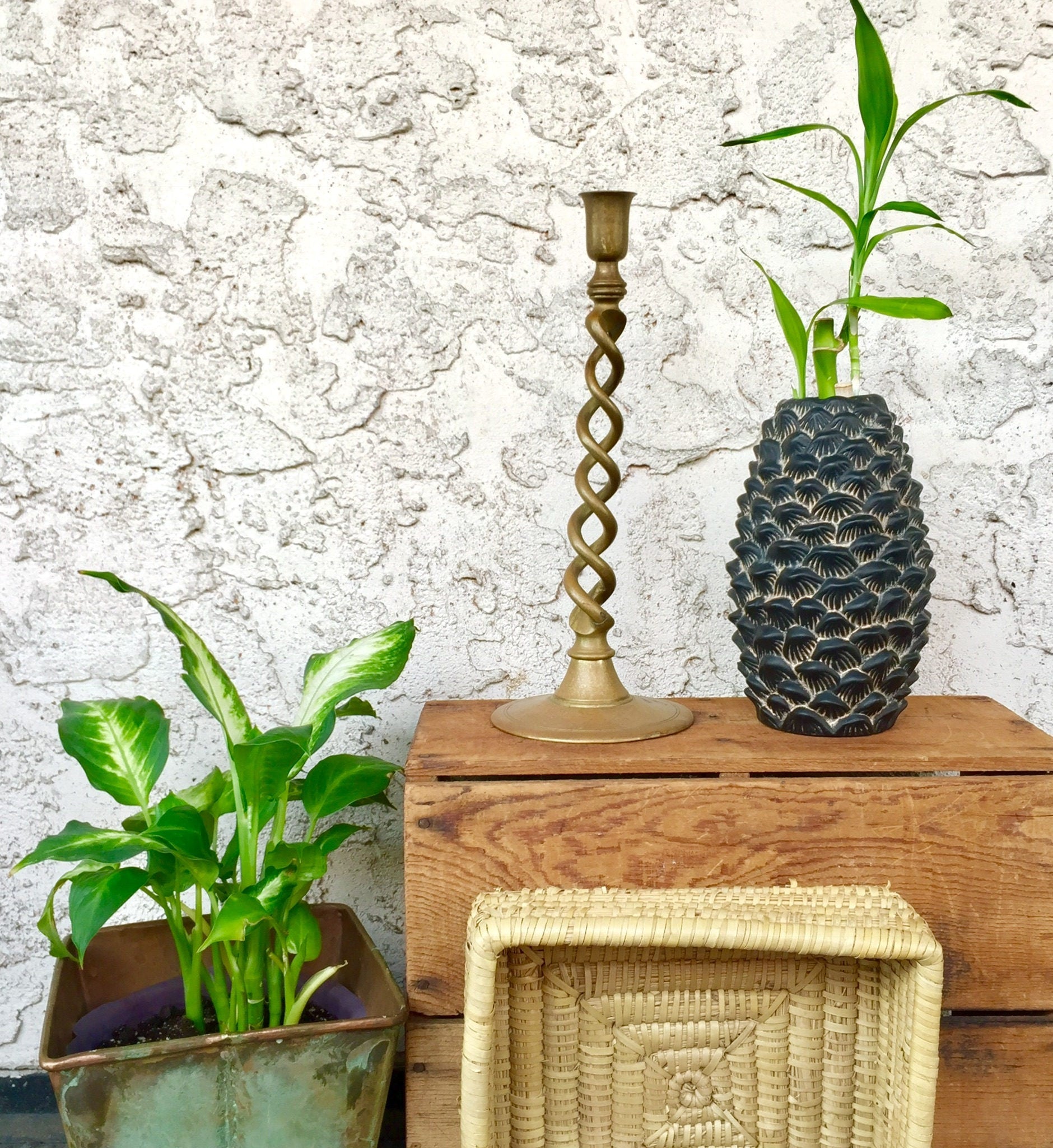 Vintage Vase | Vintage Home Decor | Black Ceramic Vase | Vase | Ceramic Vase | Ceramic | Vintage | Pineapple |