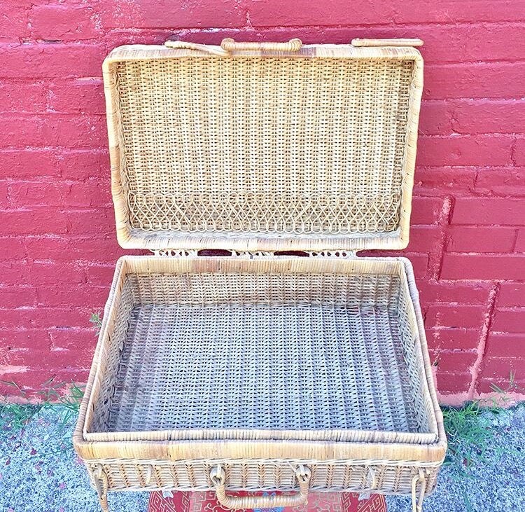 Vintage Wicker Briefcase | Midcentury | 1960's | Picnic Basket | Storage | Rattan | Rustic | Craft | Boho mcm | wicker luggage | travel |