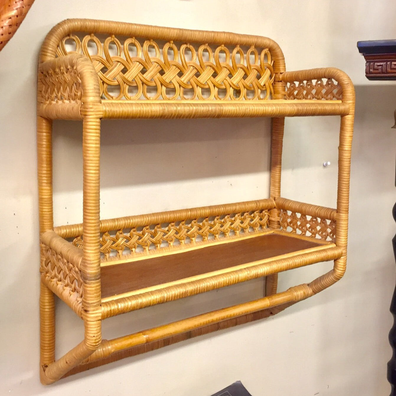 Vintage Rattan Wall Shelf | Wall Rack | Bathroom Organizer | Bohemian Decor | Rattan Storage | Vintage Shelving Unit | boho | mcm | wicker