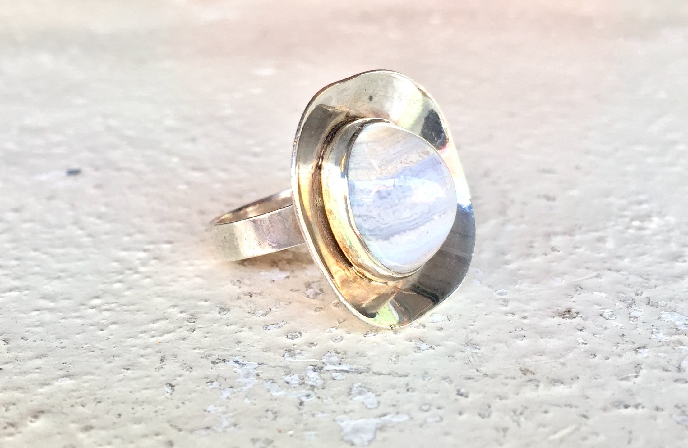 Blue Lace Agate | blue Ring | Natural Stone | Vintage | Ring | Jewelry | Agate | Sterling | Silver | jewelry | gift for her| silver | 925 |