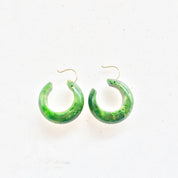 Vintage Green Bakelite Earrings | Creamed Spinach Bakelite | Marbled Apple Swirl | 1950s | Art Deco | Pierced Ears | hoop | Jewelry