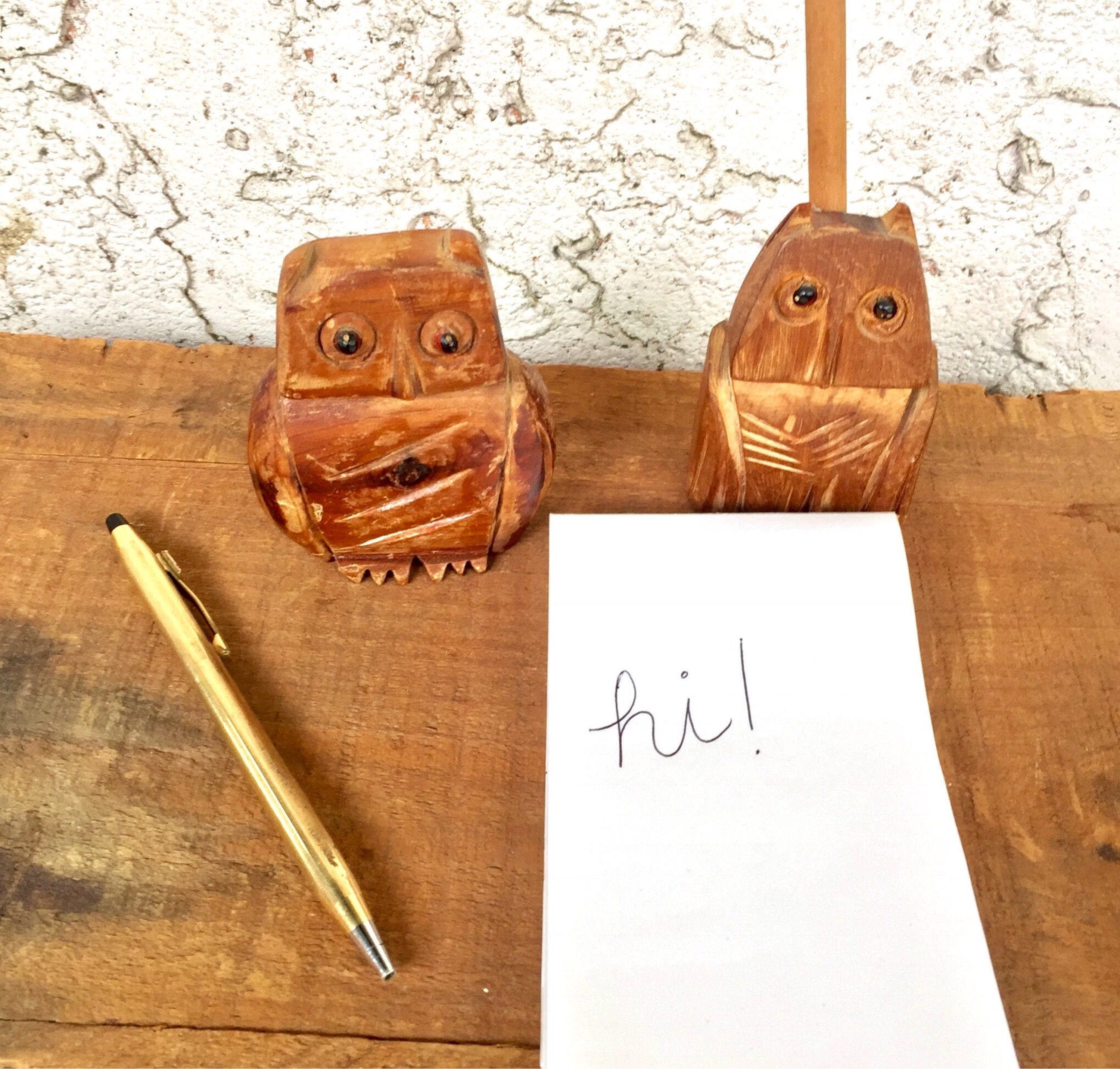 Wood Carved Owl | Vintage | Pencil Pen Holder | Folk Art | Organizer | Back to School | Owl | Teacher Gift | Desk | carved | tramp art |
