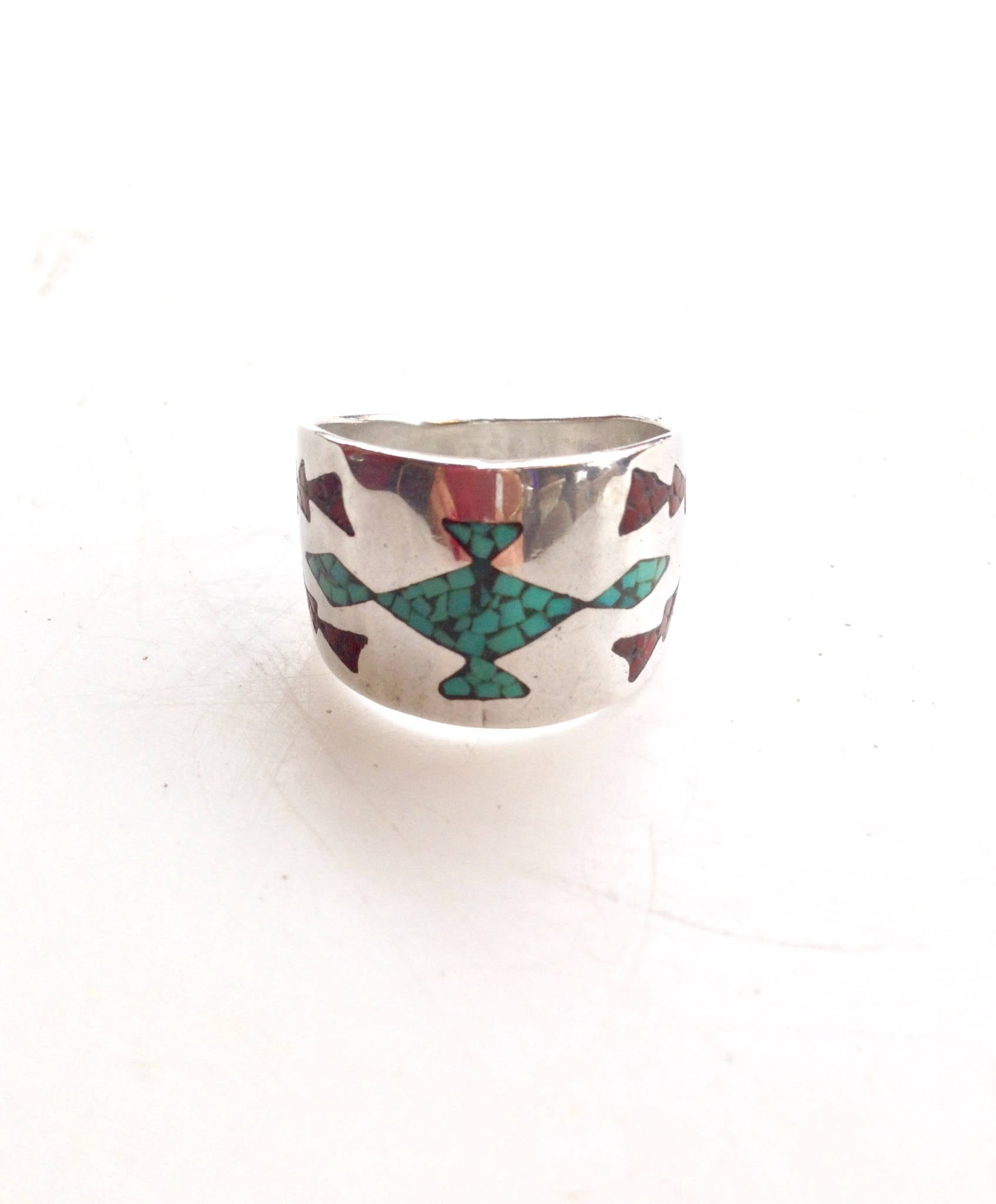 Large Southwestern Ring | Vintage Silver Jewlery | Detailed Stone Ring | Geometric Silver | Vintage Accessories | Silver Turquoise Ring |