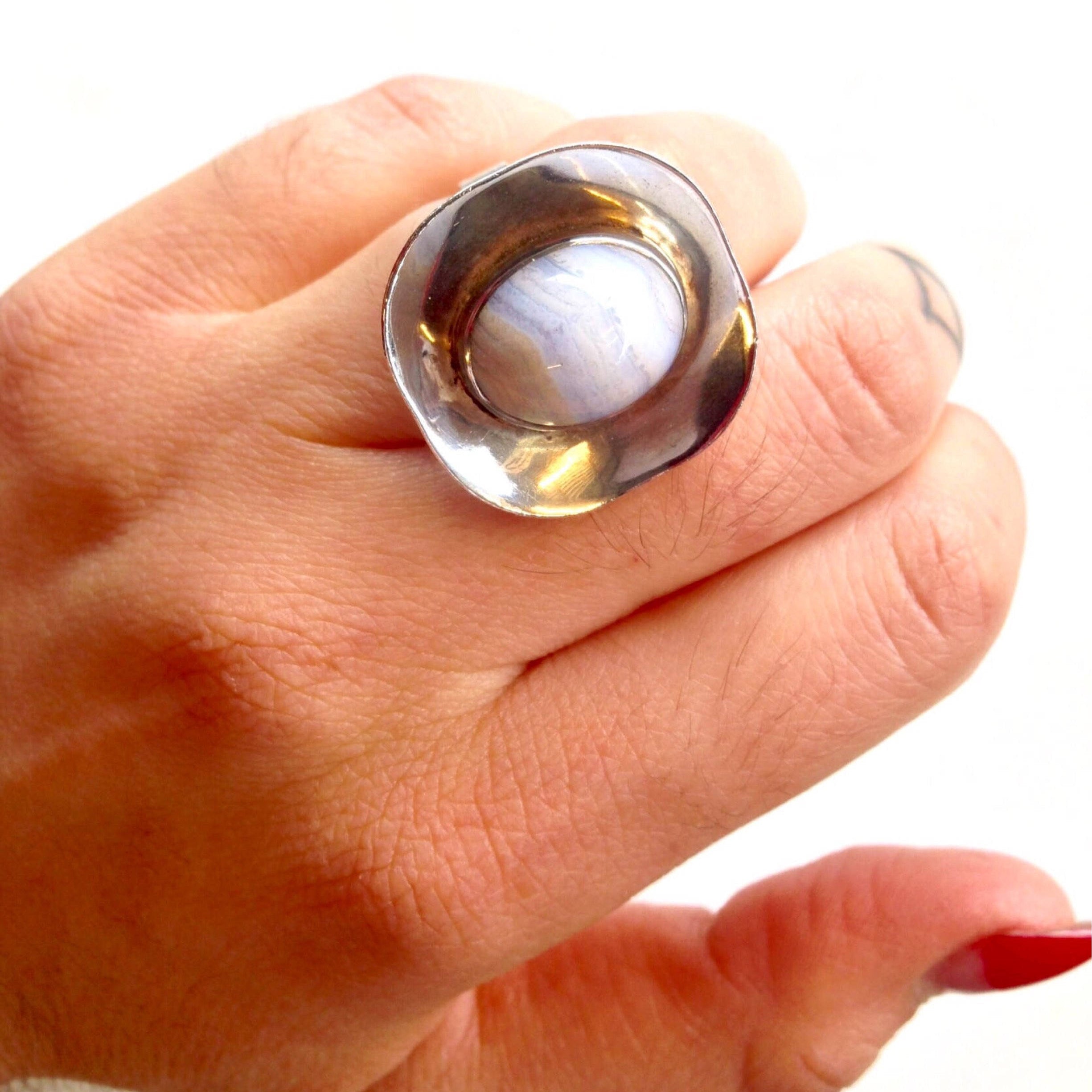 Vintage Moonstone Ring | Sterling Silver Jewlery | Gemstone Accessories | Art Deco Style | Vintage Jewlery