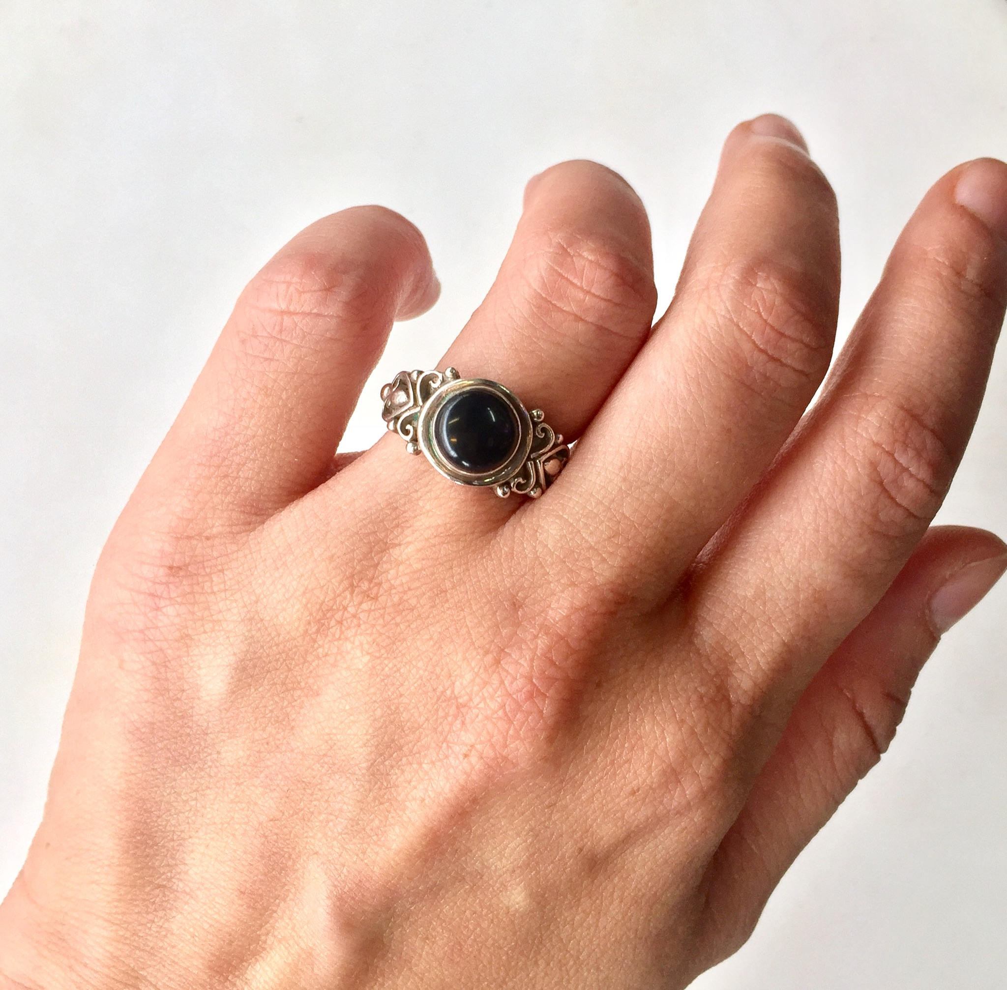 Black Onyx | Sterling Silver | Vintage Jewelry | Mexican Made | Ring | Jewelry | black stone | filagree |925 | ring| silver ring| vintage