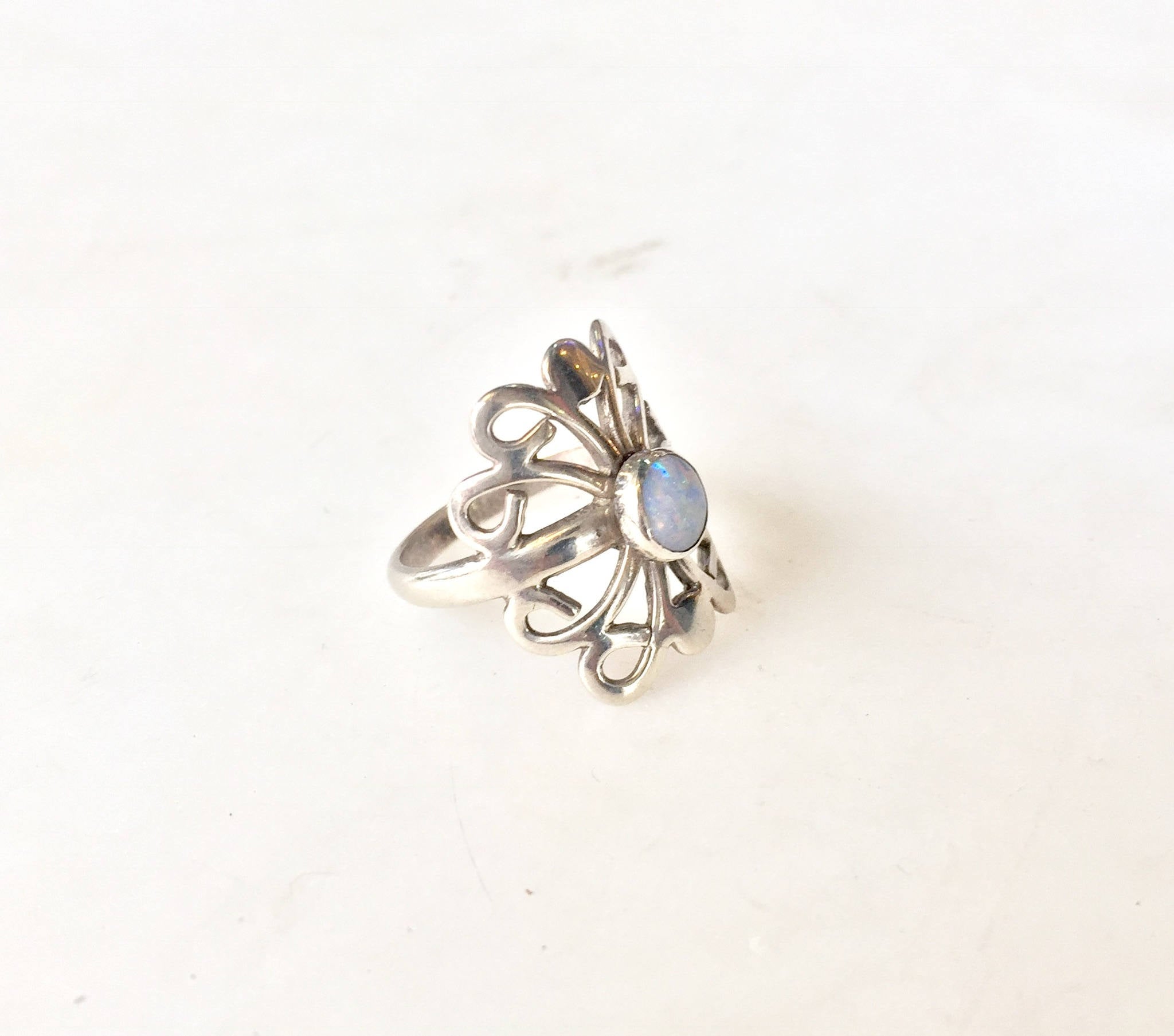Opal ring | Vintage Ring | Jewelry | Natural Stone | Sterling Silver | 925 | Butterfly | Flower ring | ring | sterling ring| silver ring
