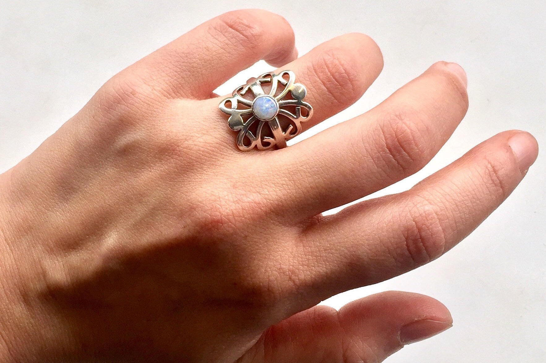 Opal ring | Vintage Ring | Jewelry | Natural Stone | Sterling Silver | 925 | Butterfly | Flower ring | ring | sterling ring| silver ring