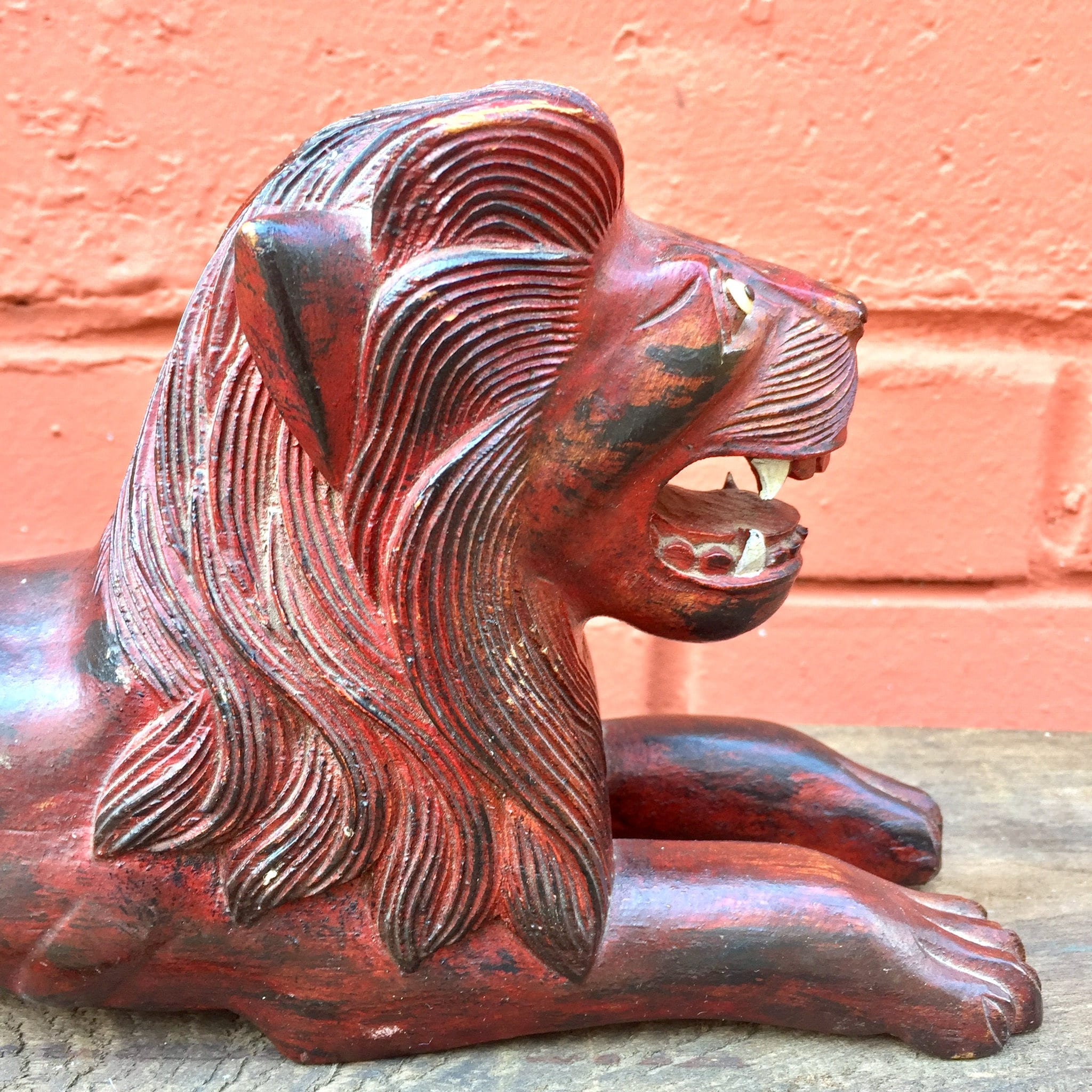 Carved Wooden Lion | Hand Carved Lion Figurine | Lion Statue | Wood Carving | Lion Sculpture | Vintage Decor | Asian Decor | Hand Crafted